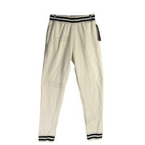 Cream Fleece Jogger Pants Striped Waist Cuffed Sweatpants Size Medium by Therapy